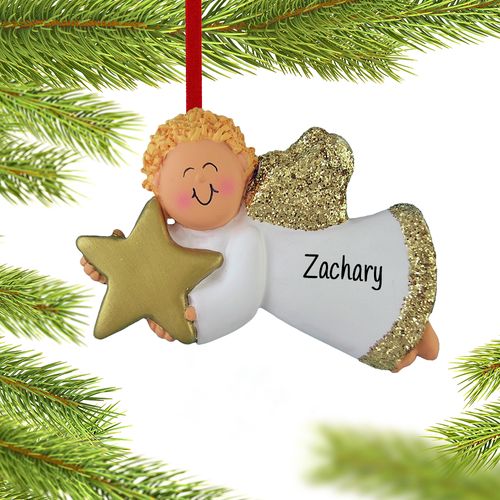 Personalized Angel with Gold Star (Boy) Christmas Ornament