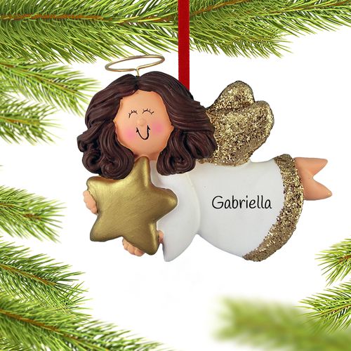 Personalized Angel with Gold Star (Girl) Christmas Ornament