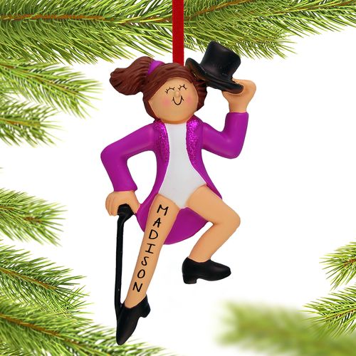 Personalized Tap Dancer with Black Top Hat and Cane Christmas Ornament