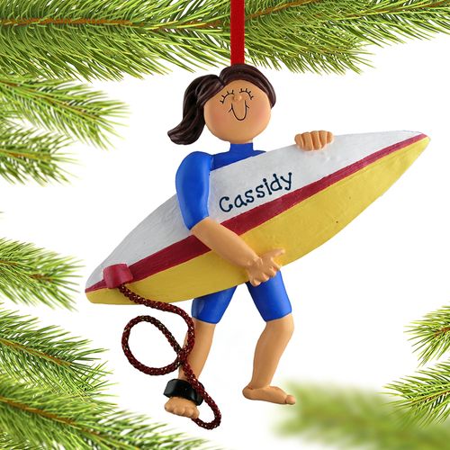 Personalized Surfer Female Christmas Ornament