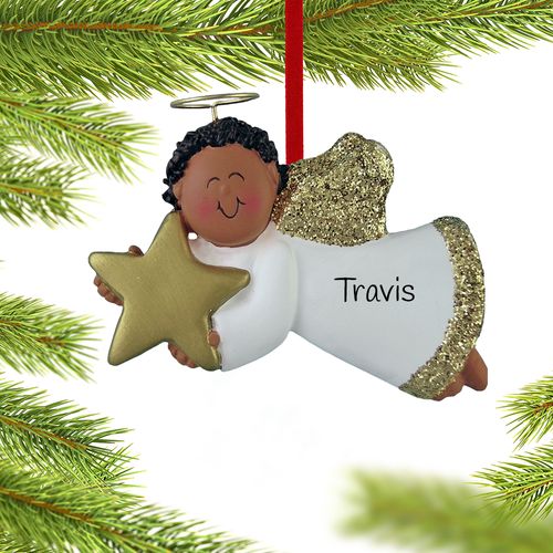 Personalized Angel with Gold Star (Boy) Christmas Ornament