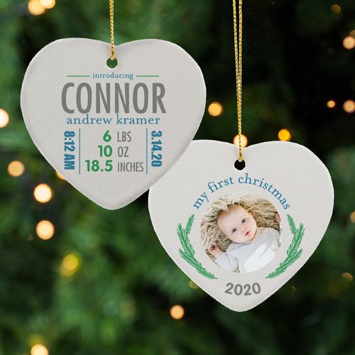 Personalized New Baby Boy Stats Christmas Ornament