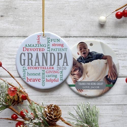 Personalized Grandpa Word Cloud Photo Christmas Ornament