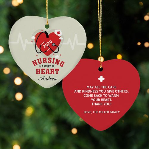 Personalized Nursing is a work of Heart Christmas Ornament