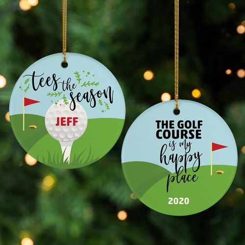 Personalized 'Happy Place' Golf Christmas Ornament