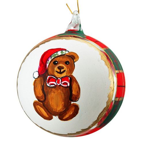 Personalized Plaid Antique Teddy Bear (Santa Hat) Christmas Ornament