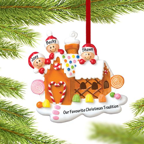 Personalized Gingerbread House Family of 3 Christmas Ornament