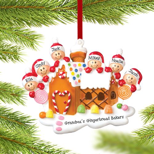 Personalized Gingerbread House Family of 6 Christmas Ornament