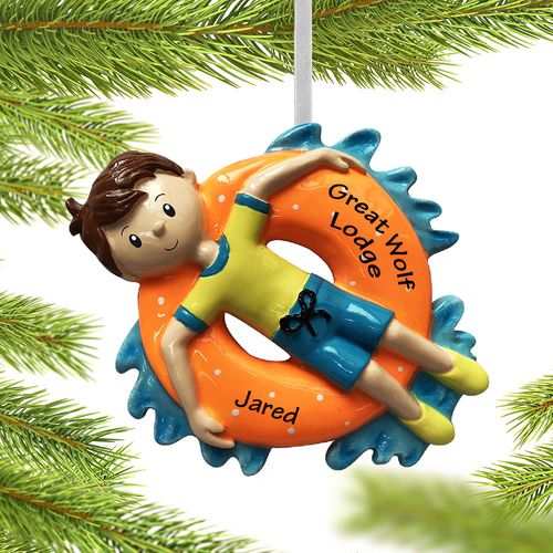Personalized Boy Relaxing on Inner Tube Christmas Ornament