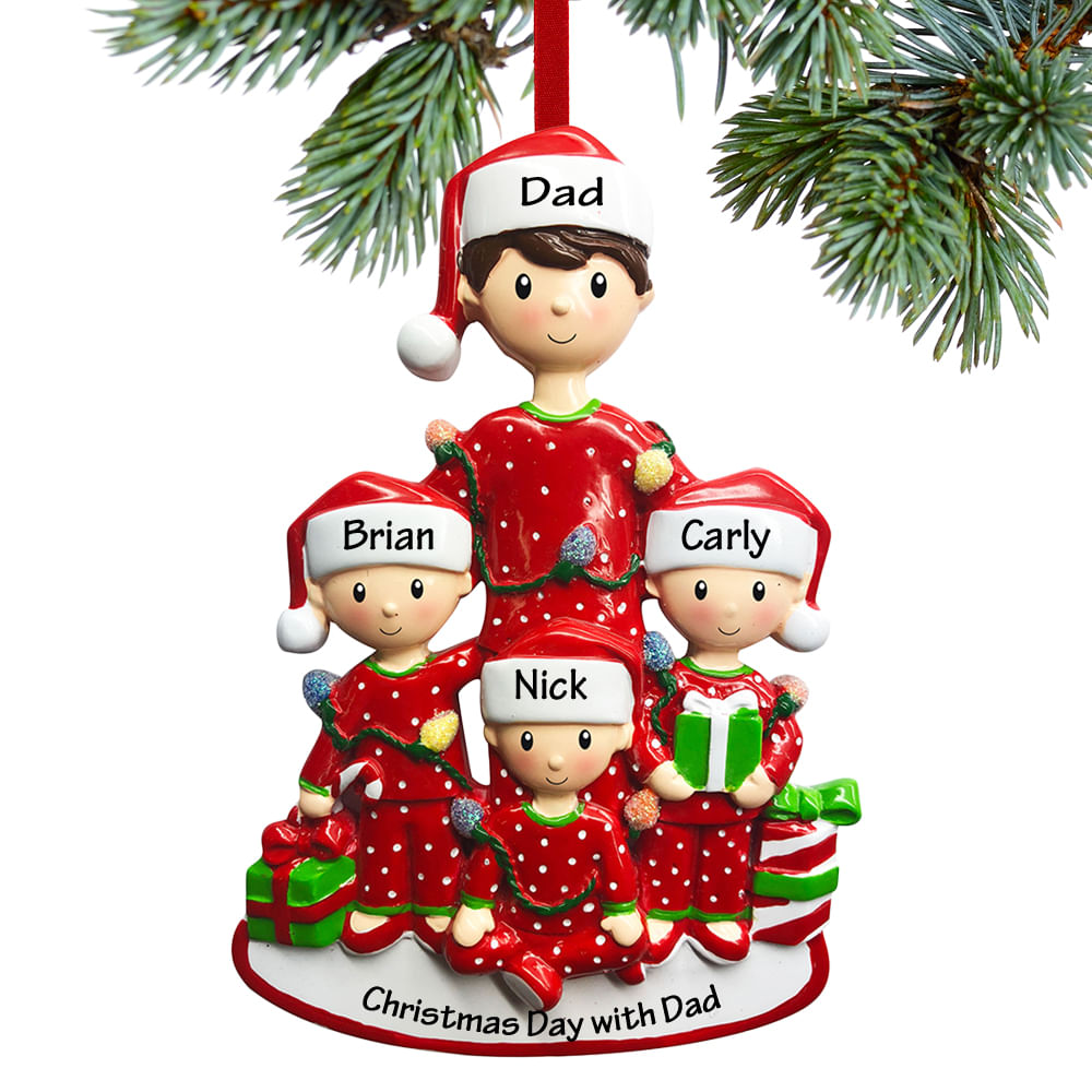 Personalized Single Dad with Three Child Christmas Ornament Personalized Christmas Ornaments