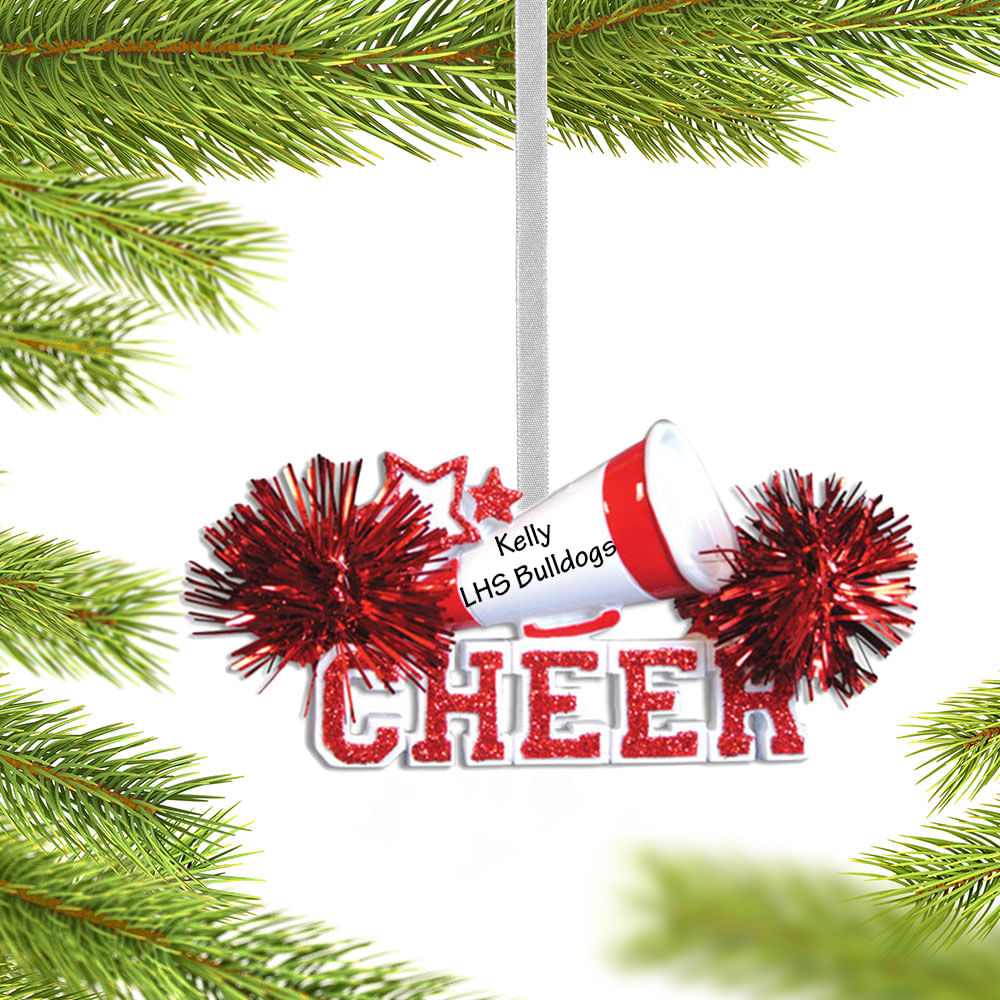 Personalized Cheer with Megaphone Red Christmas Ornament Personalized