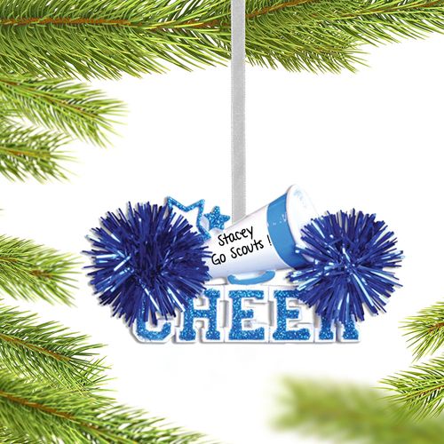 Personalized Cheer with Megaphone Blue Christmas Ornament