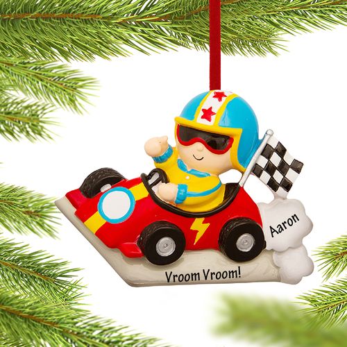 Personalized Child Race Car Driver Christmas Ornament