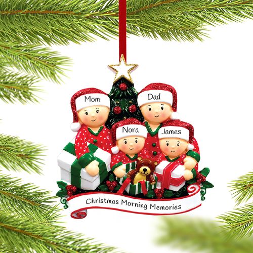 Personalized Opening Presents Family of 4 Christmas Ornament