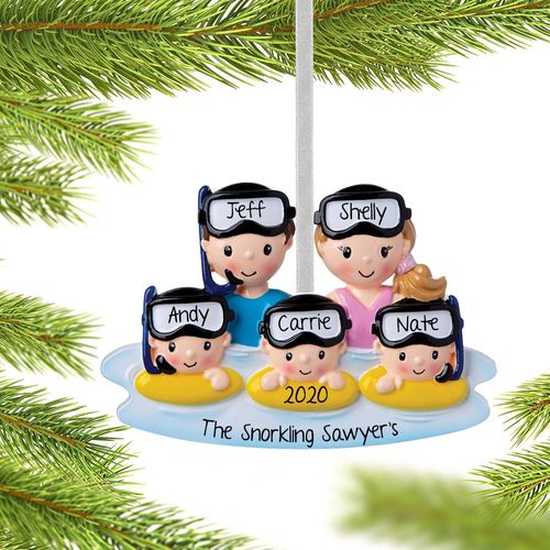 Personalized Snorkle Family of 5 Christmas Ornament