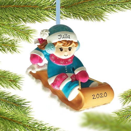 Personalized Sledding Girl Christmas Ornament