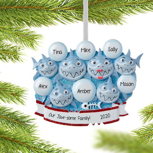 Personalized Shark Family of 6 Christmas Ornament