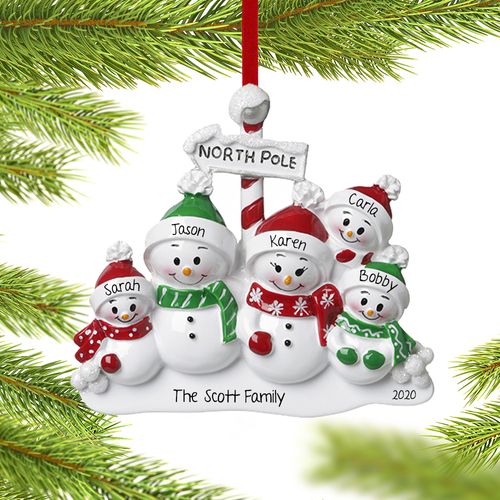 Personalized North Pole Family of 5 Christmas Ornament