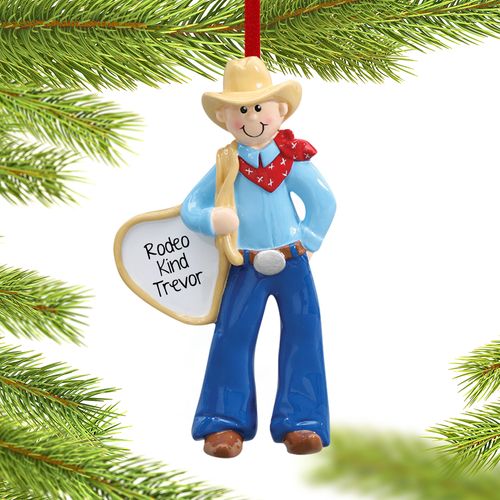 Personalized Cowboy with Bandana Christmas Ornament