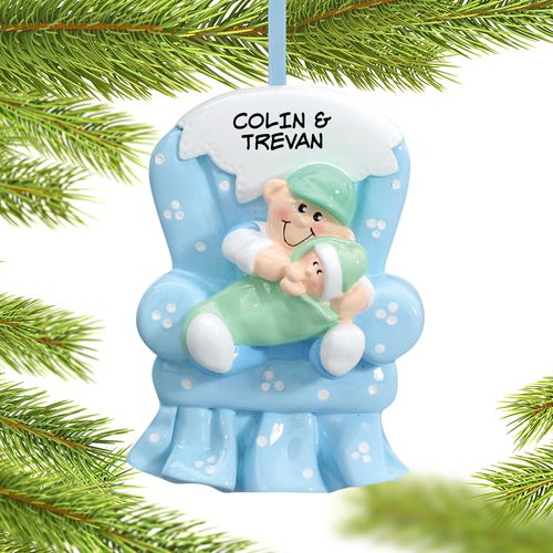 Personalized Big Brother with Baby in Blue Armchair Christmas Ornament