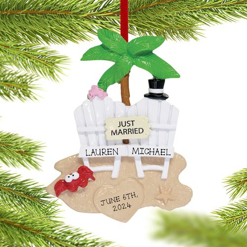 Personalized Beach Wedding Christmas Ornament