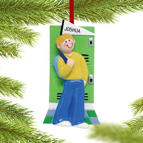 Personalized Teen Boy at His Locker Christmas Ornament