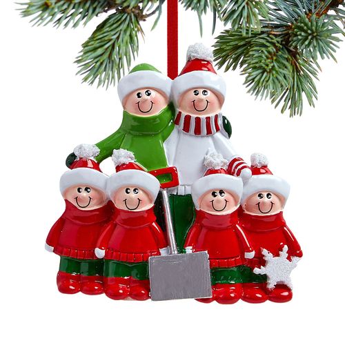 Snow Shovel Family of 6 (Red and Green) Christmas Ornament