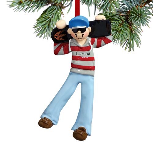 Personalized Boy with Skateboard Christmas Ornament