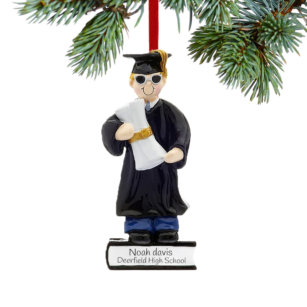 Personalized Graduate Boy on a Stack of Books Holding a Diploma ...