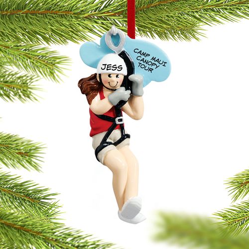 Personalized Zipline Female Christmas Ornament