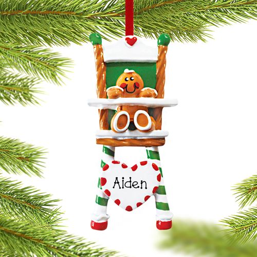 Personalized Gingerbread Child in Highchair Christmas Ornament
