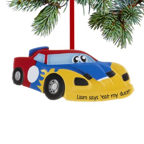 Personalized Race Car with Eyes Christmas Ornament