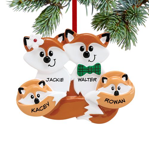 Personalized Fox Family of 4 Christmas Ornament