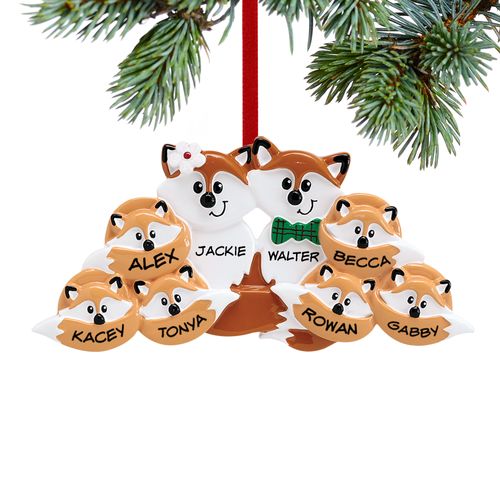 Personalized Fox Family of 8 Christmas Ornament