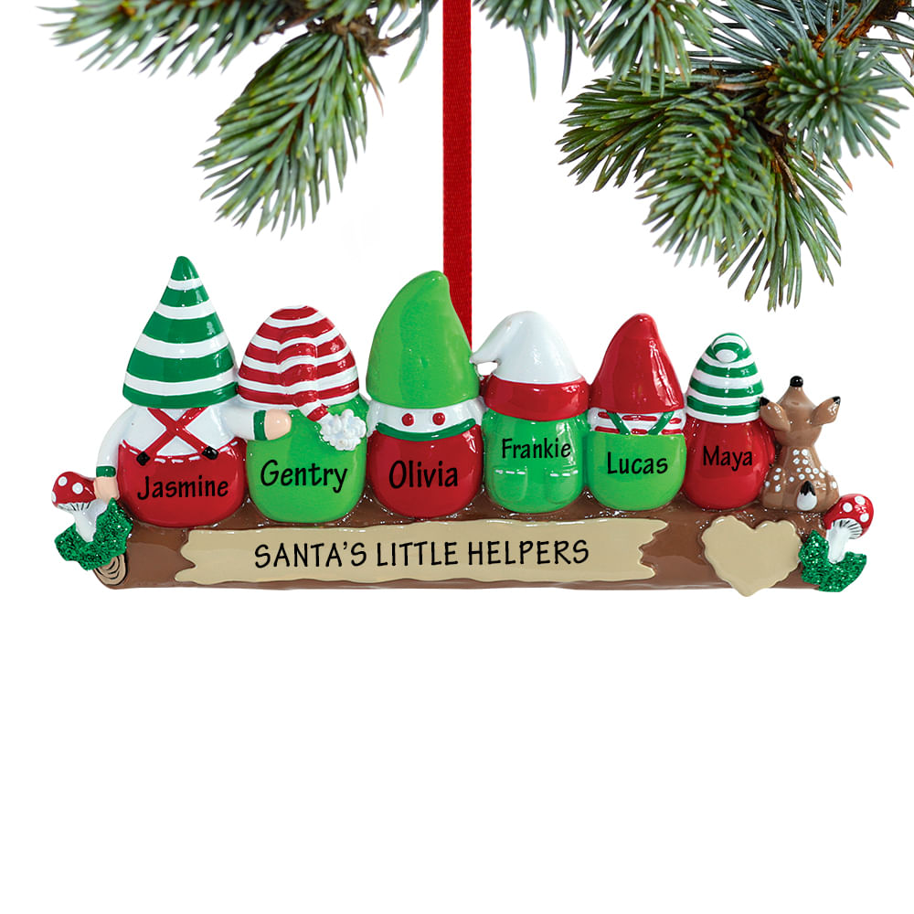 Personalized Idle Elves Family of 6 Christmas Ornament Personalized
