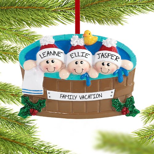 Personalized Hot Tub Family of 3 Christmas Ornament