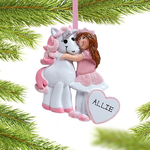 Personalized Girl with Unicorn Christmas Ornament