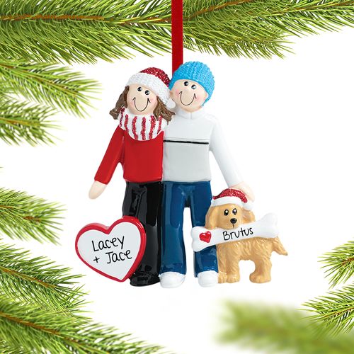 Personalized Couple with Dog Christmas Ornament