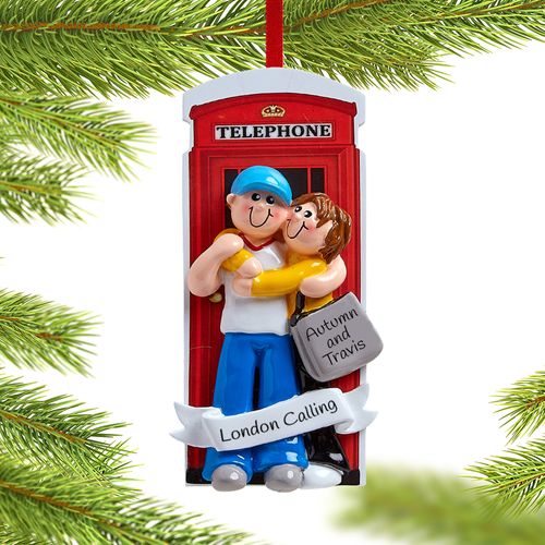 Personalized Couple in London Phone Booth Christmas Ornament