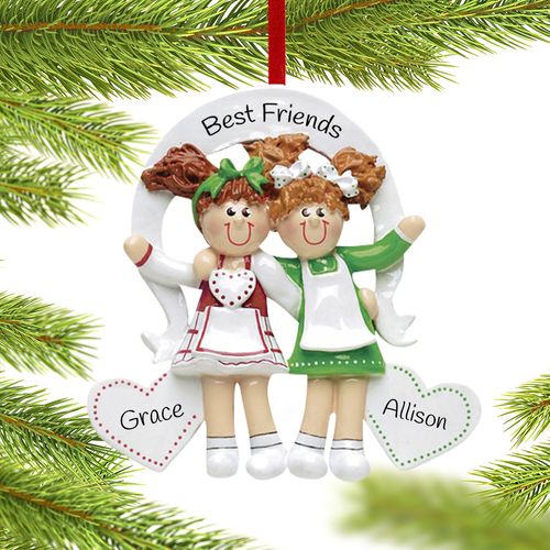 Personalized Friends or Sisters with Hearts Christmas Ornament