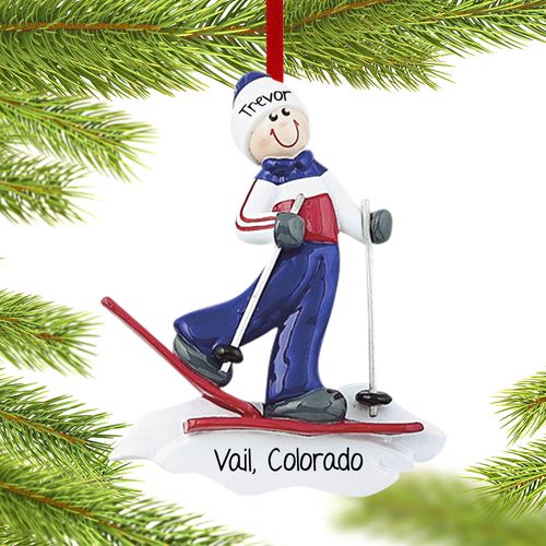 Personalized Adult Male Skier Christmas Ornament