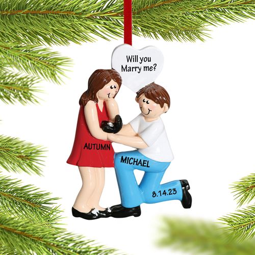 Personalized Engagement Couple with Ring Box Christmas Ornament