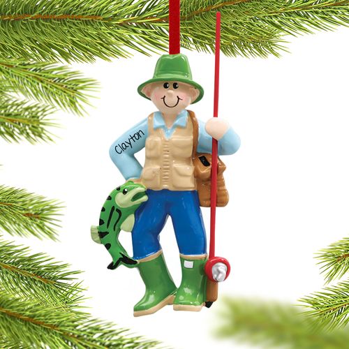 Personalized Fisherman with Fishing Pole Christmas Ornament