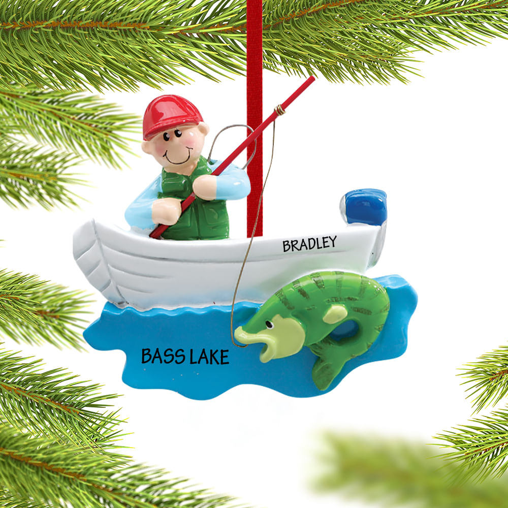 Fishing Vest with a Hat and Fishing Pole - Personalized Christmas Ornament