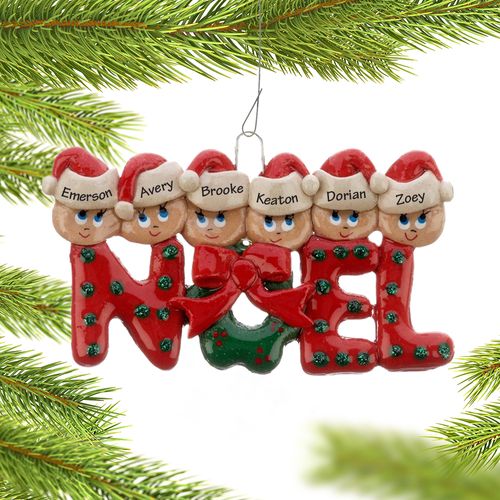 Personalized Noel Family of 6 Christmas Ornament