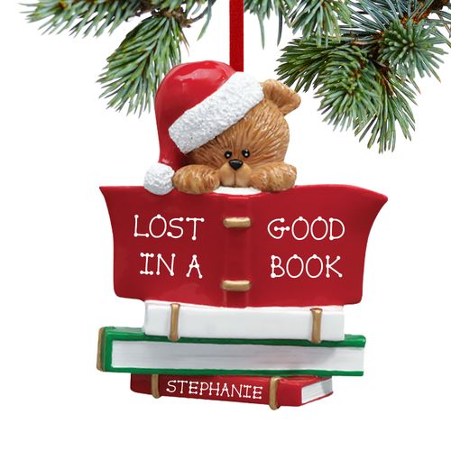 Personalized Book Club Bear Wearing A Santa Hat Christmas Ornament