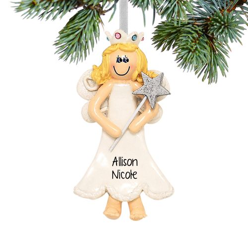 Personalized Fairy Princess with Glittered Wand and Jeweled Tiara Christmas Ornament