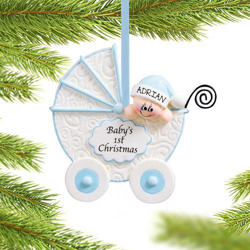 Personalized Baby Buggy First Christmas Boy Christmas Ornament