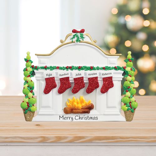 Personalized Mantel with 5 Stockings Tabletop Christmas Ornament