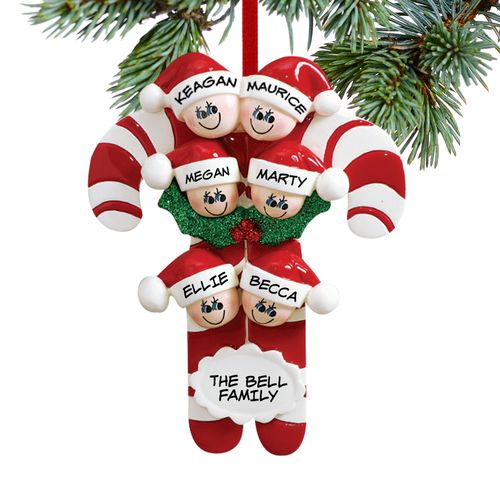 Personalized Candy Cane Family of 6 Christmas Ornament